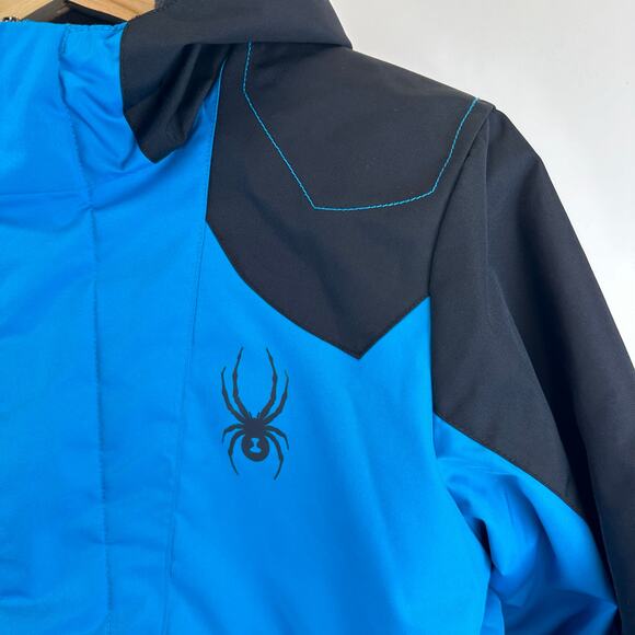 Spyder Leader Full Zip Insulated Winter Jacket Blue Black Colorblock Youth 14 - Picture 7 of 16